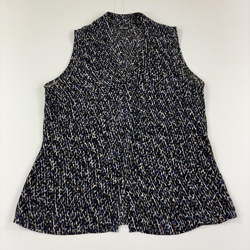 NIC+ZOE Blouse Womens Large Black Animal Print V-Neck Sleeveless Lightweight